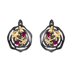 Natural Rhodolite Garnet Lotus Earrings