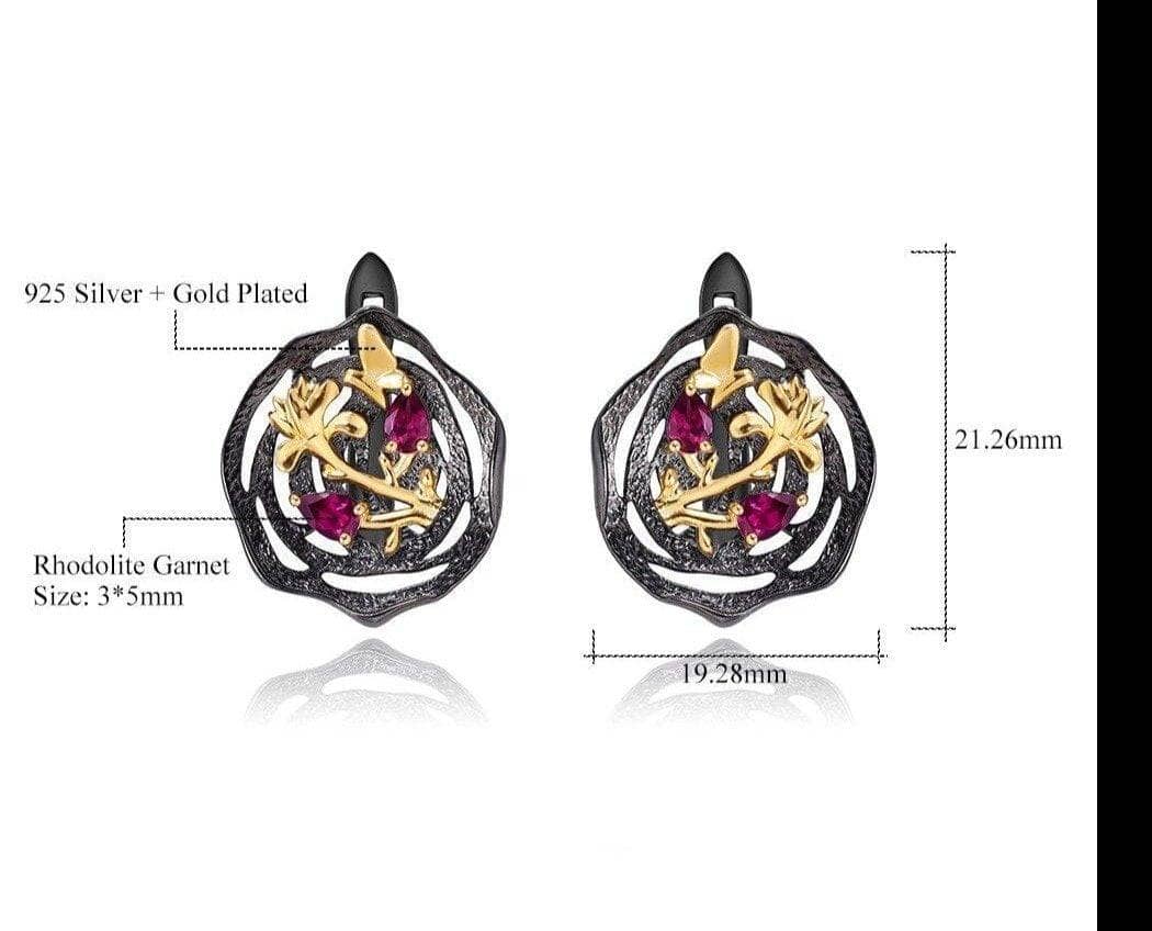 Natural Rhodolite Garnet Lotus Earrings