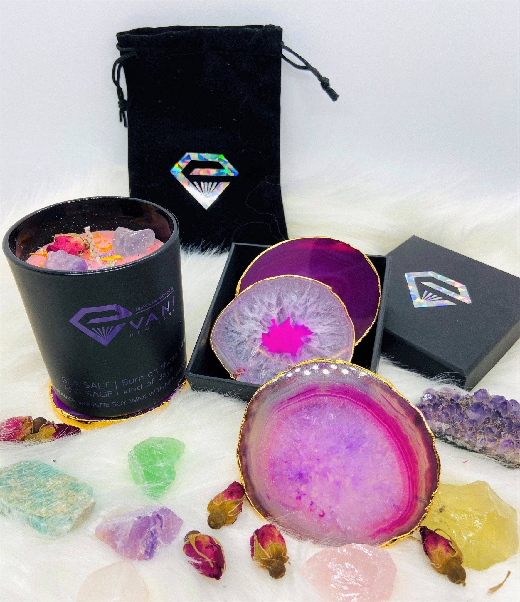 Natural Ruby Quartz Luxury Agate Round Coasters - Black Diamond Options New York-Black Diamonds New York