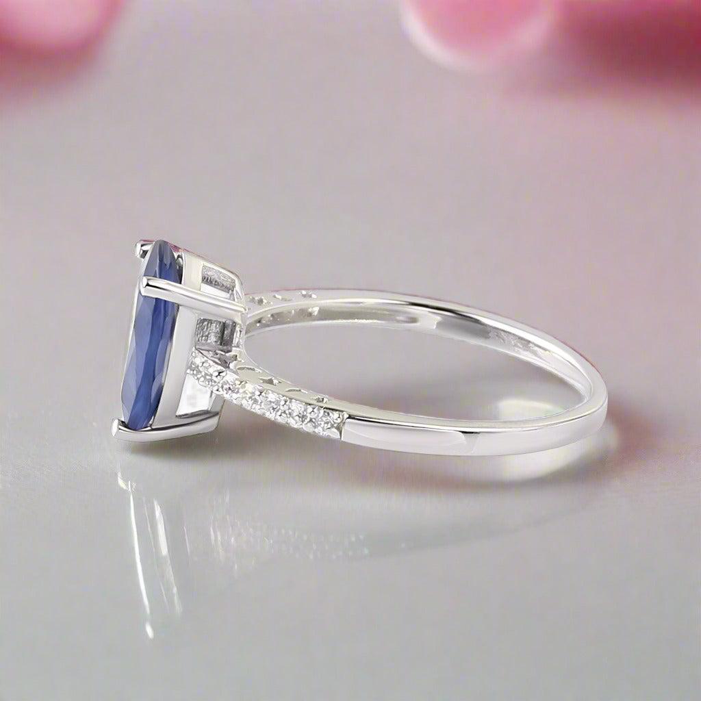 Sapphire Gemstone Vintage Ring-Black Diamonds New York