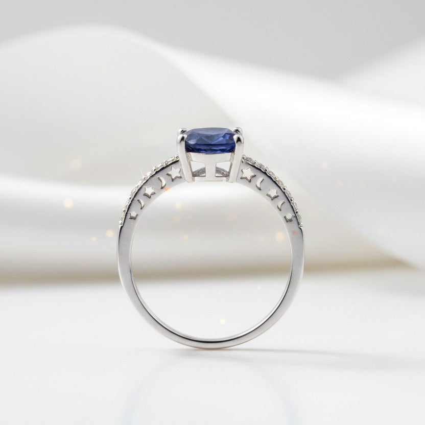Sapphire Gemstone Vintage Ring-Black Diamonds New York