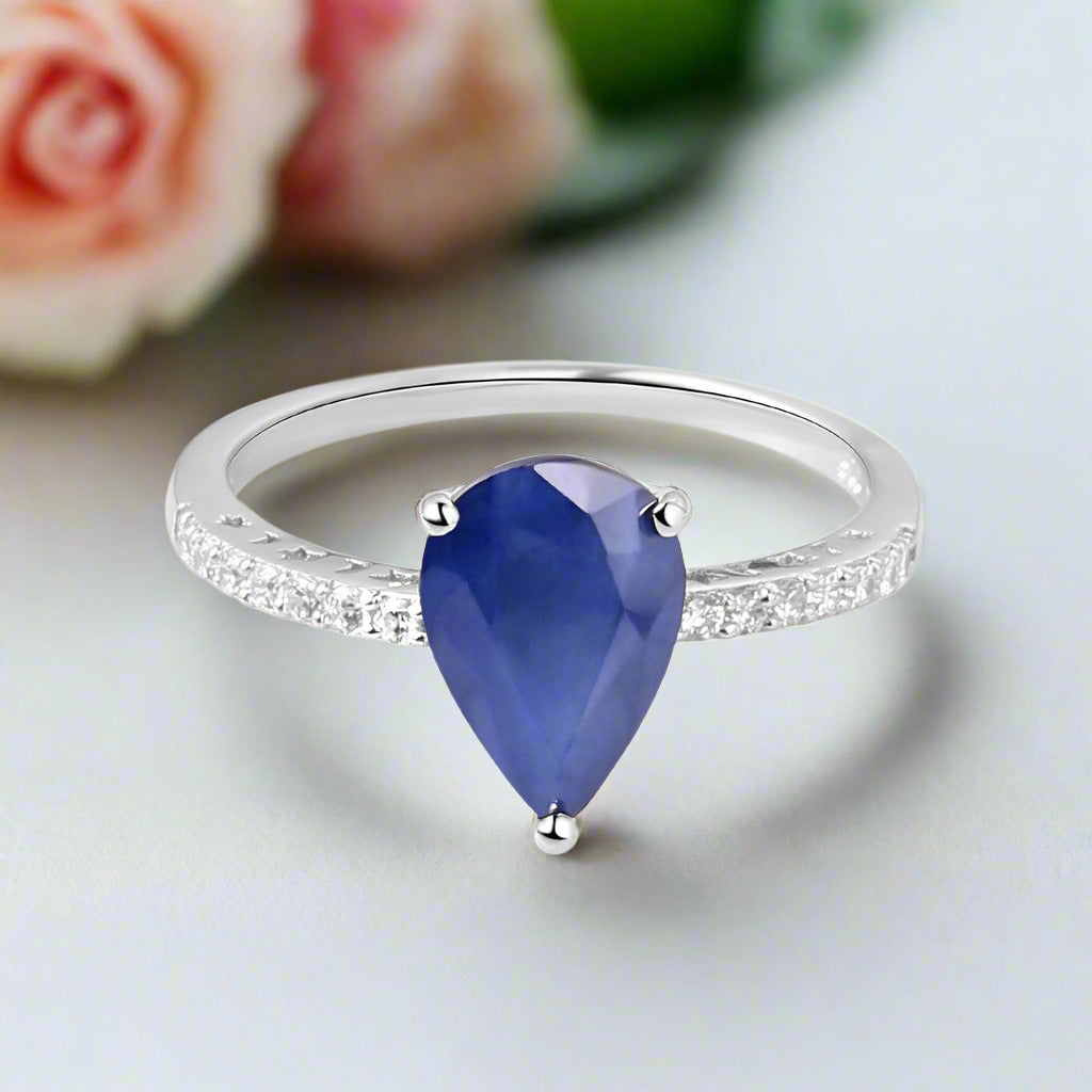 Sapphire Gemstone Vintage Ring-Black Diamonds New York