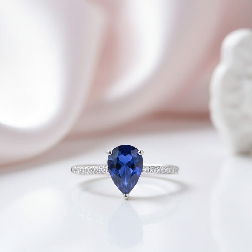 Sapphire Gemstone Vintage Ring-Black Diamonds New York
