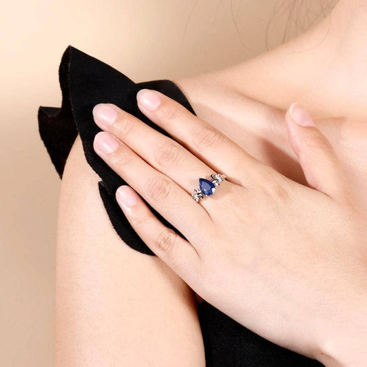 Natural Sapphire Gemstone Vintage Wedding Ring-Black Diamonds New York