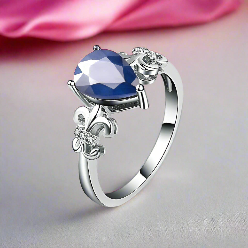 Sapphire Gemstone Vintage Wedding Ring-Black Diamonds New York