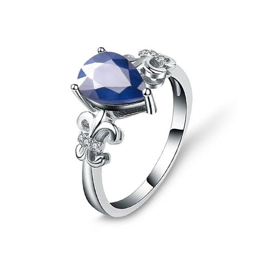 Natural Sapphire Gemstone Vintage Wedding Ring-Black Diamonds New York