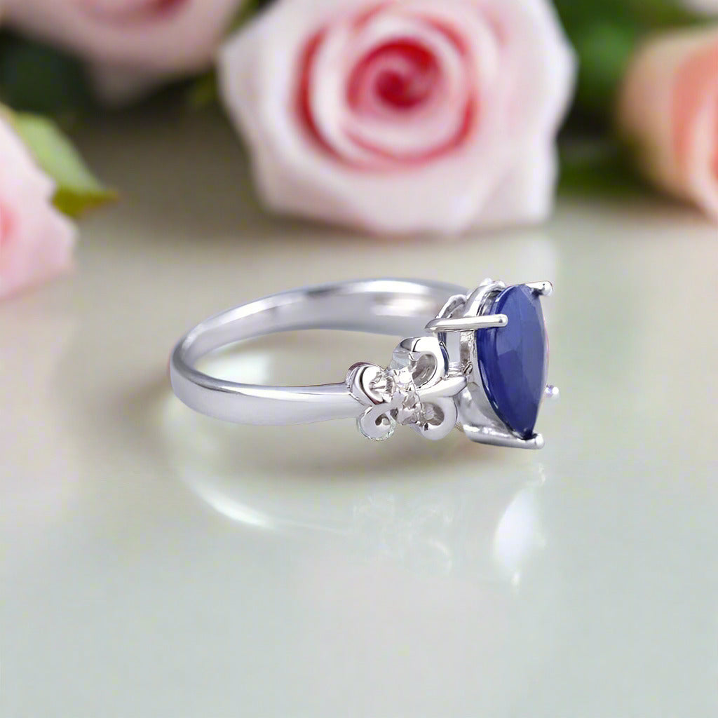 Sapphire Gemstone Vintage Wedding Ring-Black Diamonds New York