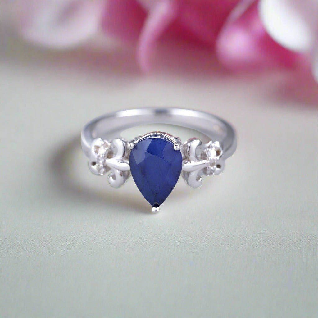 Sapphire Gemstone Vintage Wedding Ring-Black Diamonds New York