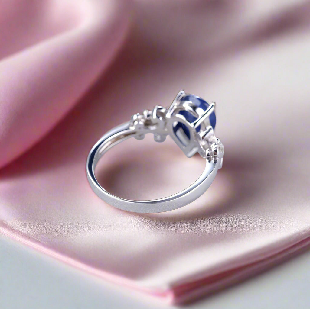 Sapphire Gemstone Vintage Wedding Ring-Black Diamonds New York