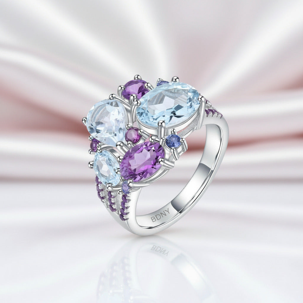 Sky Blue Topaz Amethyst Candy Ring-Black Diamonds New York