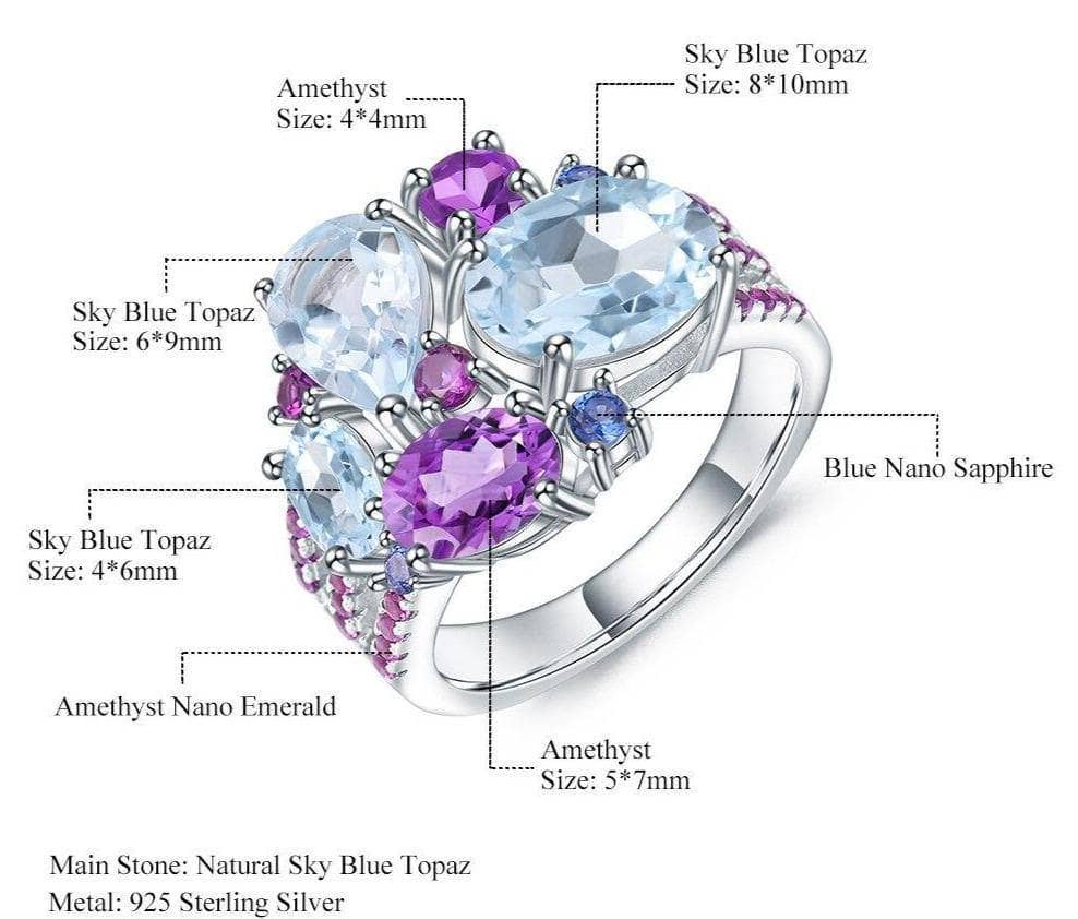 Natural Sky Blue Topaz Amethyst Candy Ring - Black Diamonds New York