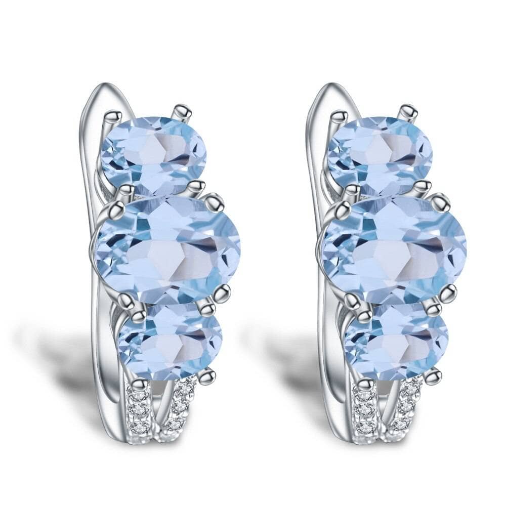 Natural Sky Blue Topaz Birthstone Gemstone Stud Earrings-Black Diamonds New York