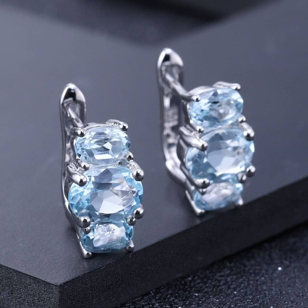 Natural Sky Blue Topaz Birthstone Gemstone Stud Earrings-Black Diamonds New York