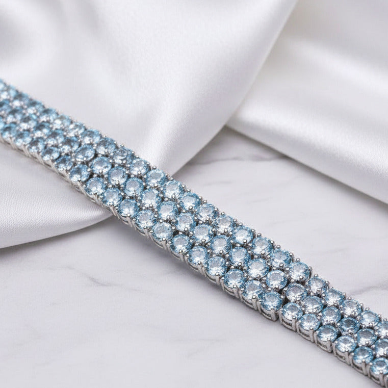 Sky Blue Topaz Gemstone Bracelet-Black Diamonds New York