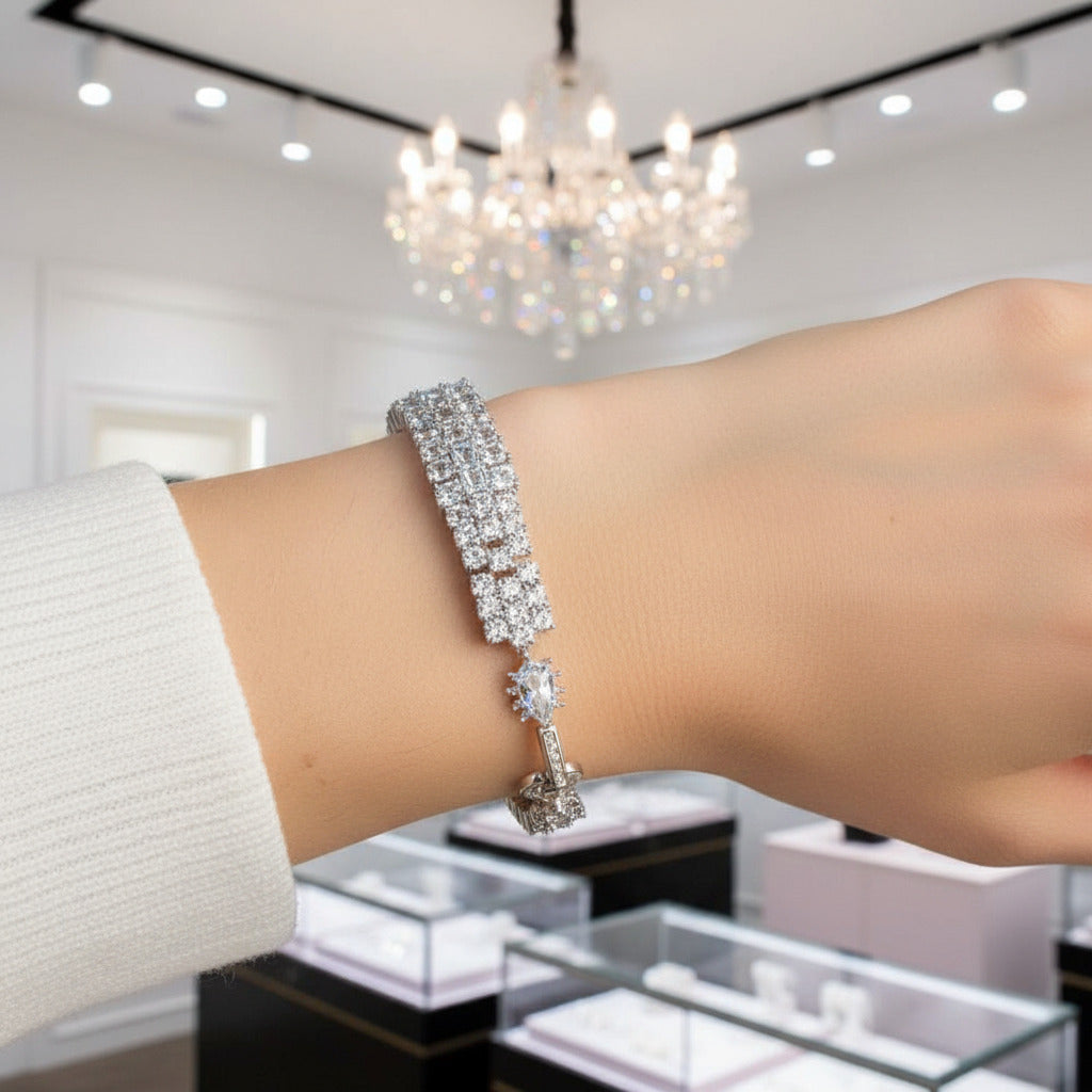 Sky Blue Topaz Gemstone Bracelet-Black Diamonds New York