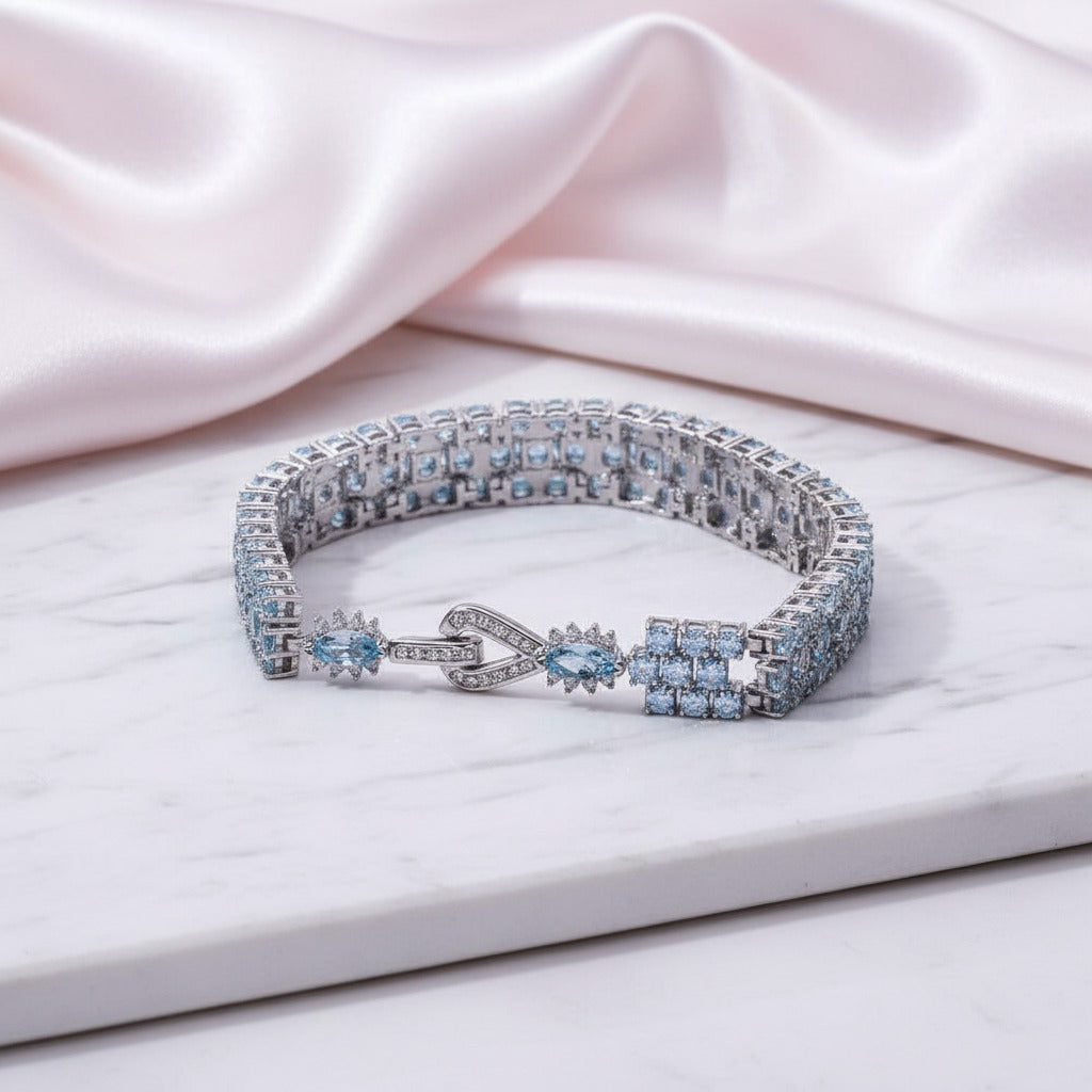 Sky Blue Topaz Gemstone Bracelet-Black Diamonds New York