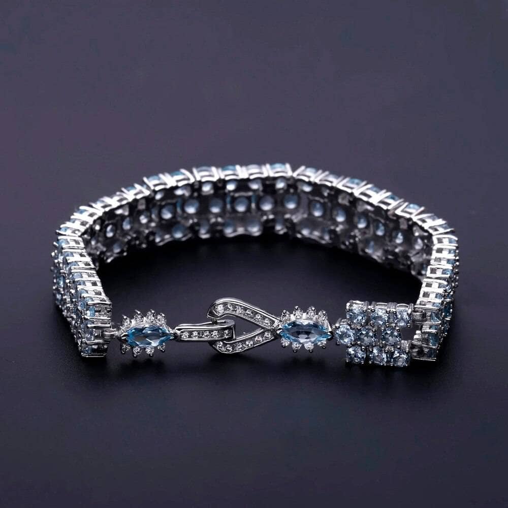 Natural Sky Blue Topaz Gemstone Bracelet-Black Diamonds New York