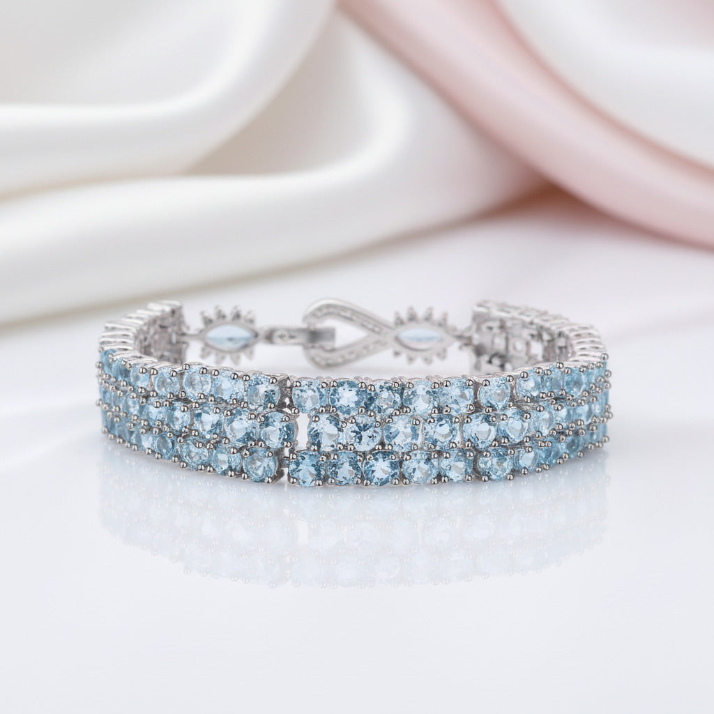 Sky Blue Topaz Gemstone Bracelet-Black Diamonds New York