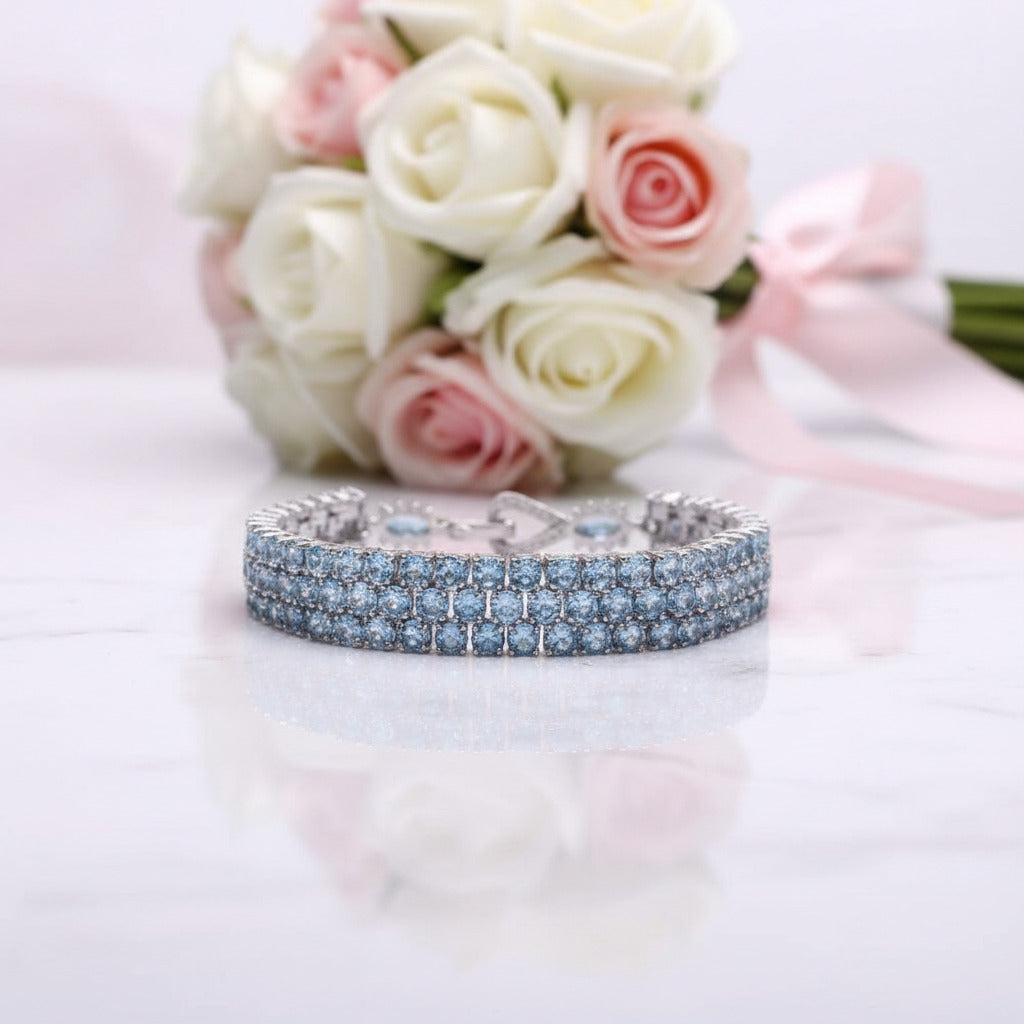 Sky Blue Topaz Gemstone Bracelet-Black Diamonds New York