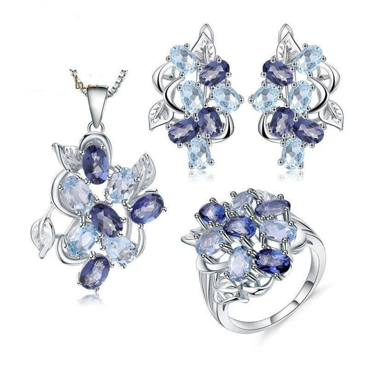 Natural Sky Blue Topaz Mystic Quartz Jewelry Set - Black Diamonds New York