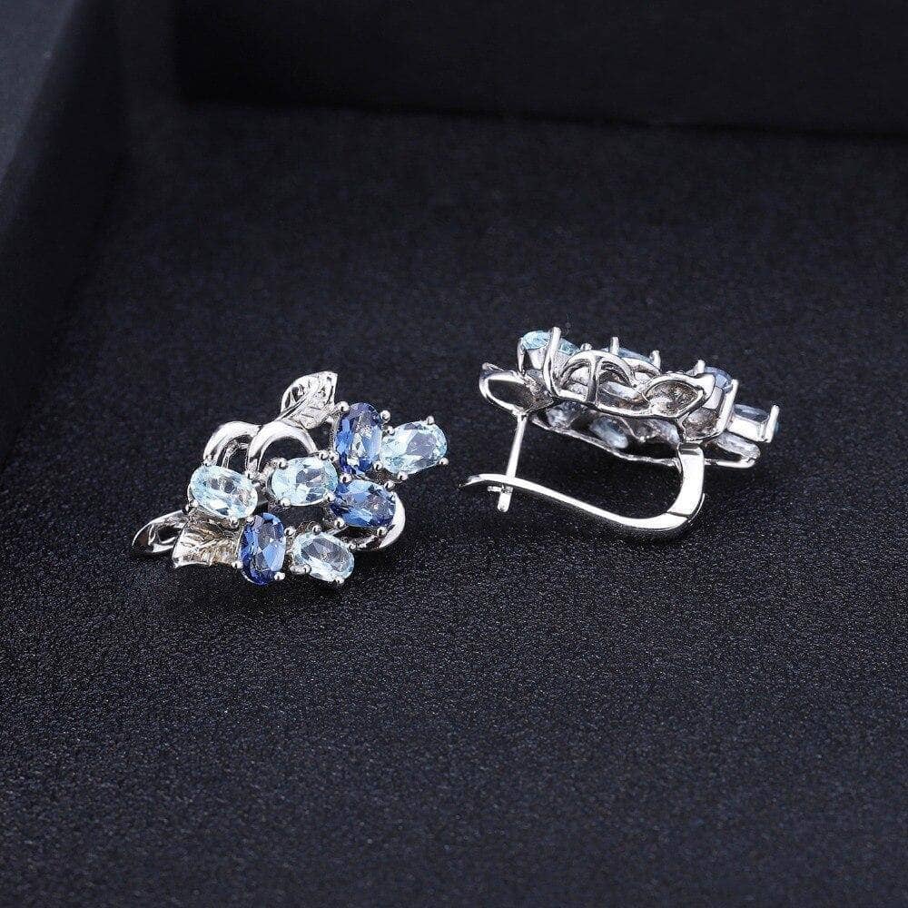 Natural Sky Blue Topaz Mystic Quartz Jewelry Set-Black Diamonds New York