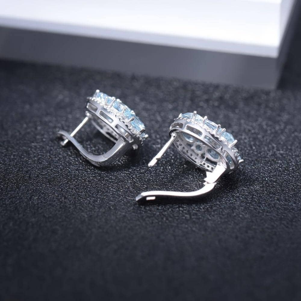 Natural Sky Blue Topaz Oval Clip Earrings - Black Diamonds New York