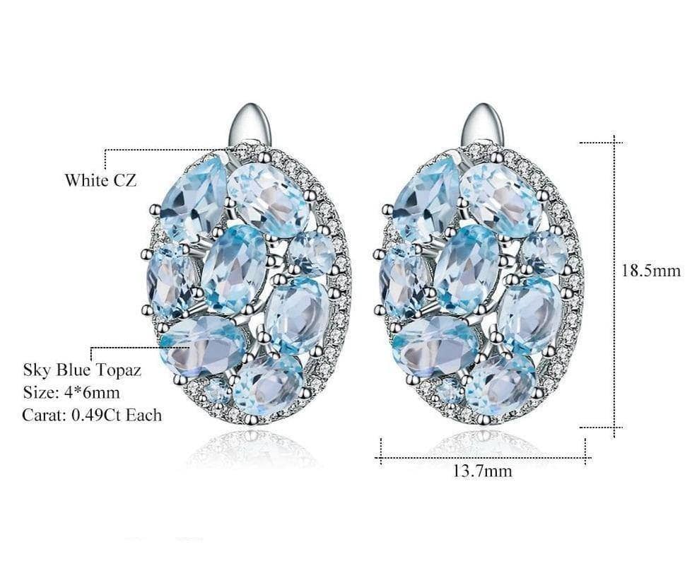 Natural Sky Blue Topaz Oval Clip Earrings-Black Diamonds New York