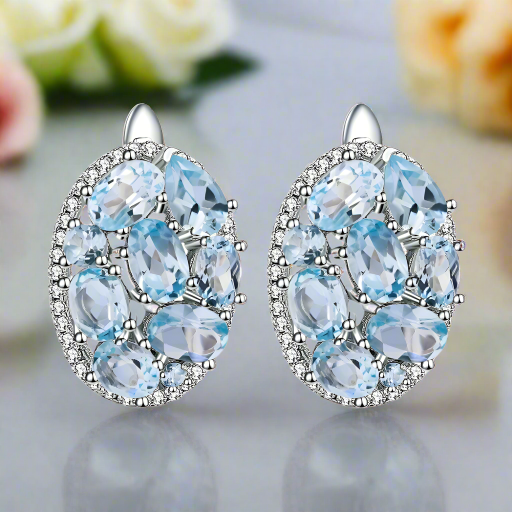 Sky Blue Topaz Oval Clip Earrings-Black Diamonds New York