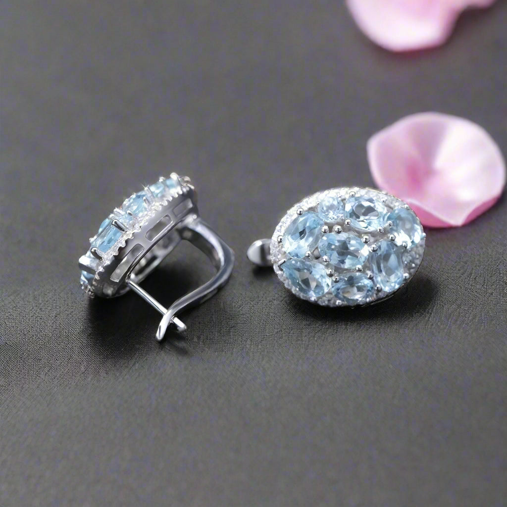 Sky Blue Topaz Oval Clip Earrings-Black Diamonds New York