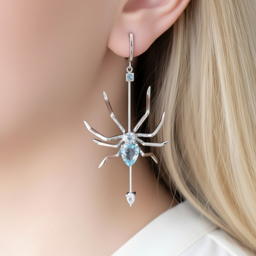 Sky Blue Topaz Spider Vintage Drop Earrings-Black Diamonds New York