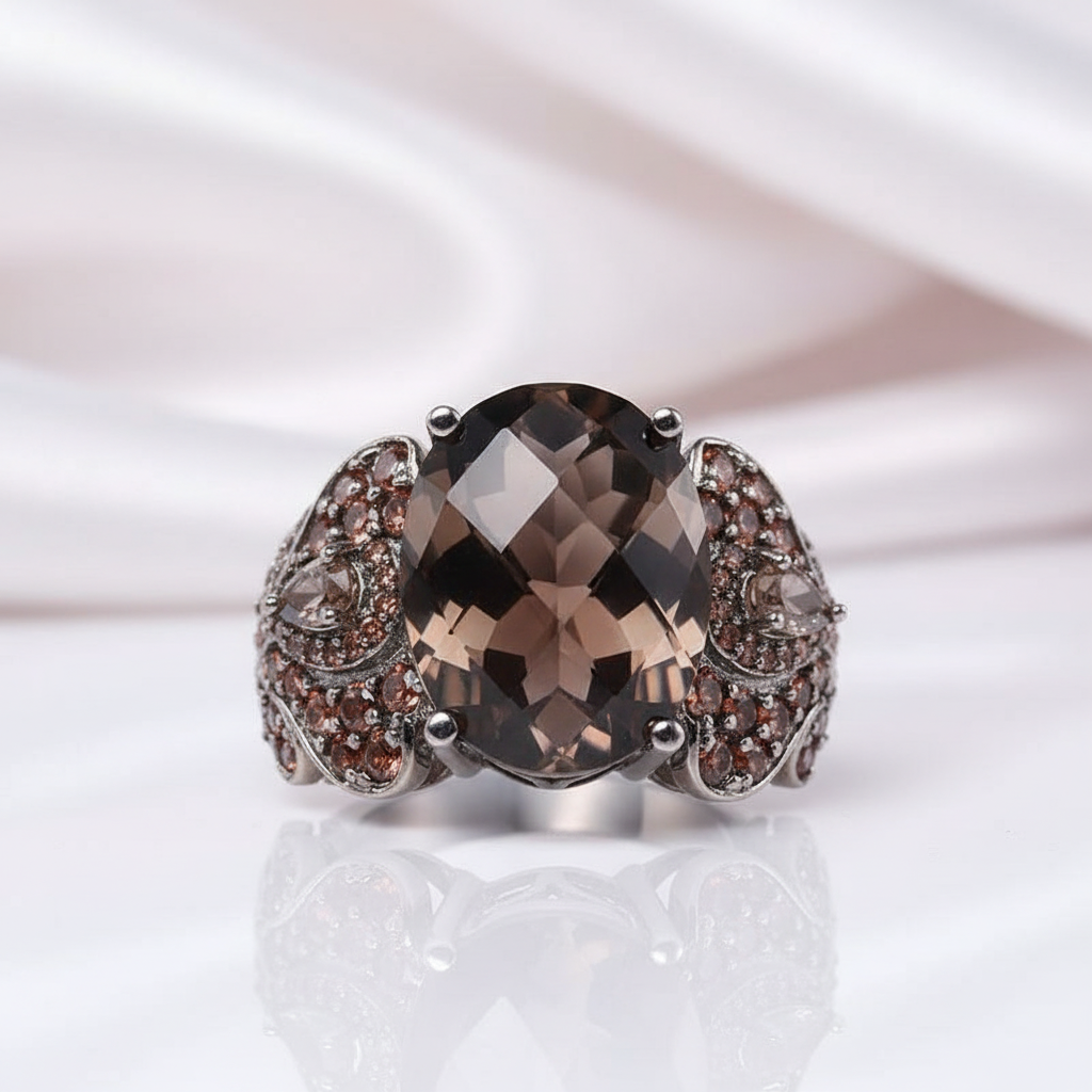 Smoky Quartz Cocktail Ring-Black Diamonds New York