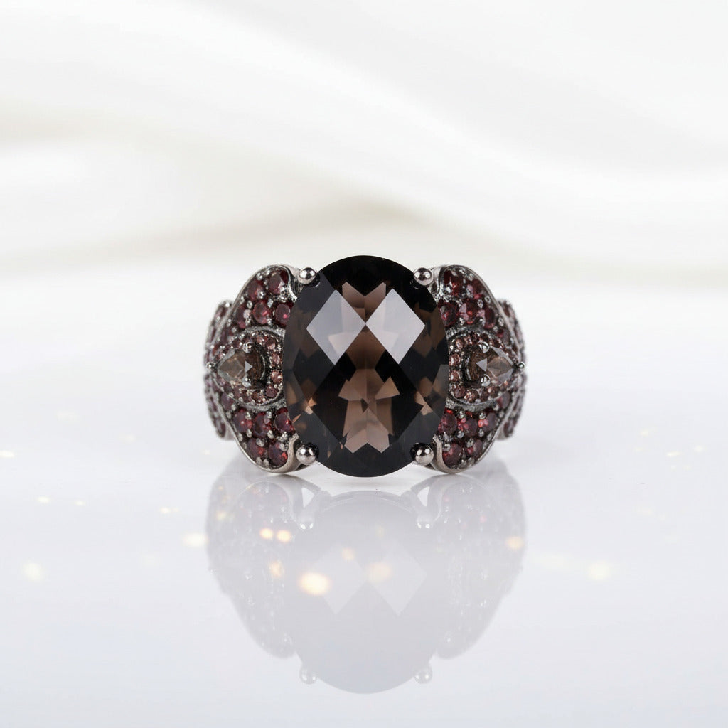 Smoky Quartz Cocktail Ring-Black Diamonds New York