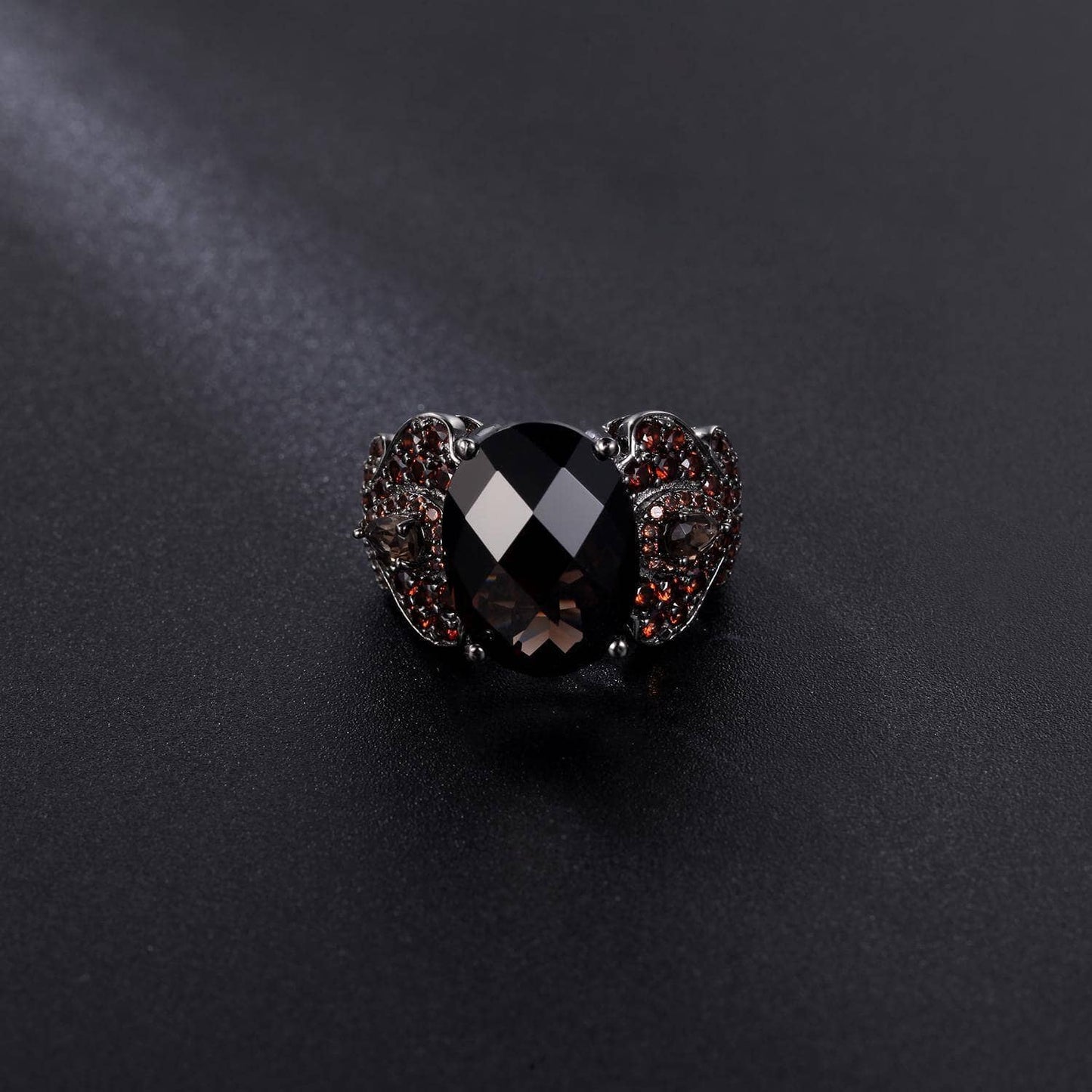 Natural Smoky Quartz Cocktail Ring-Black Diamonds New York