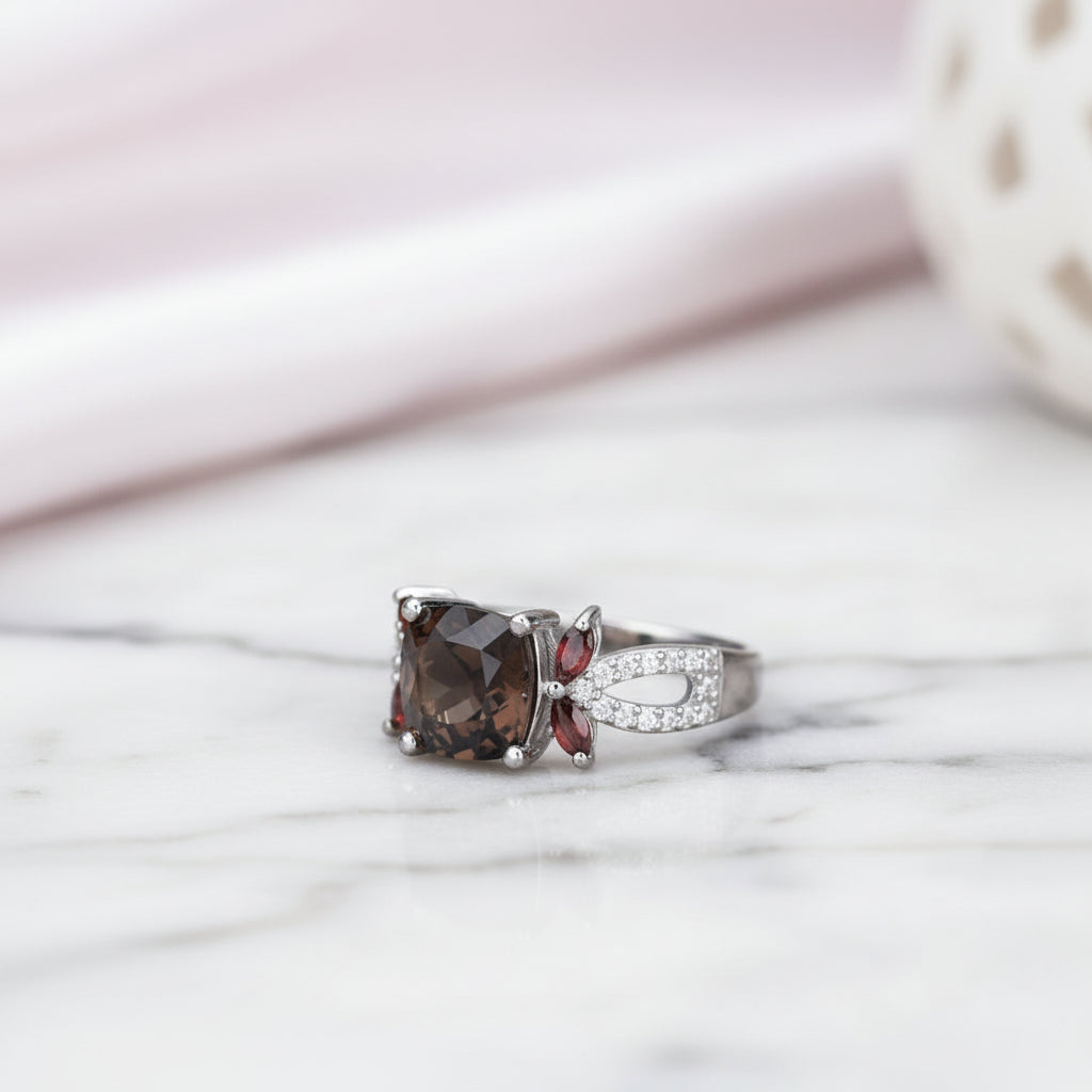 Smoky Quartz Garnet Jewelry Set-Black Diamonds New York