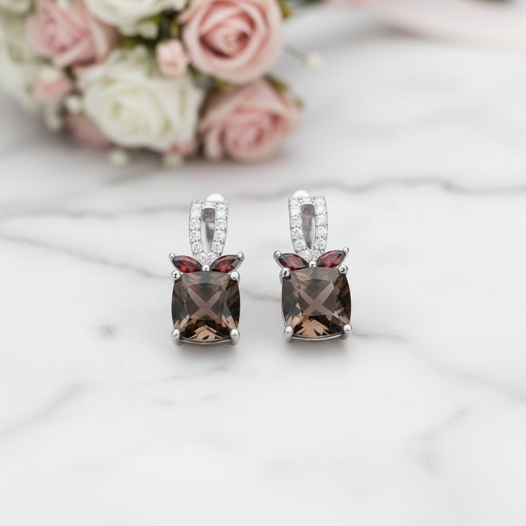 Smoky Quartz Garnet Jewelry Set-Black Diamonds New York