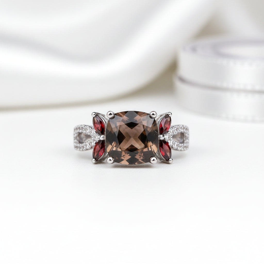 Smoky Quartz Garnet Jewelry Set-Black Diamonds New York