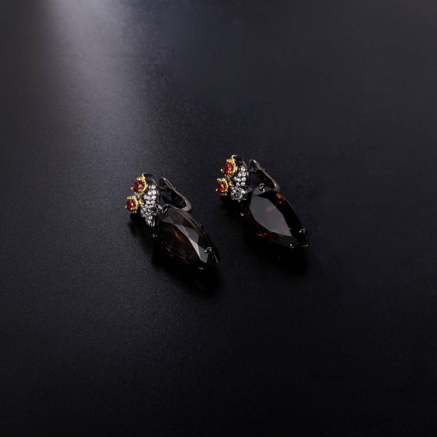 Natural Smoky Quartz Owl Design Drop Earrings - Black Diamonds New York