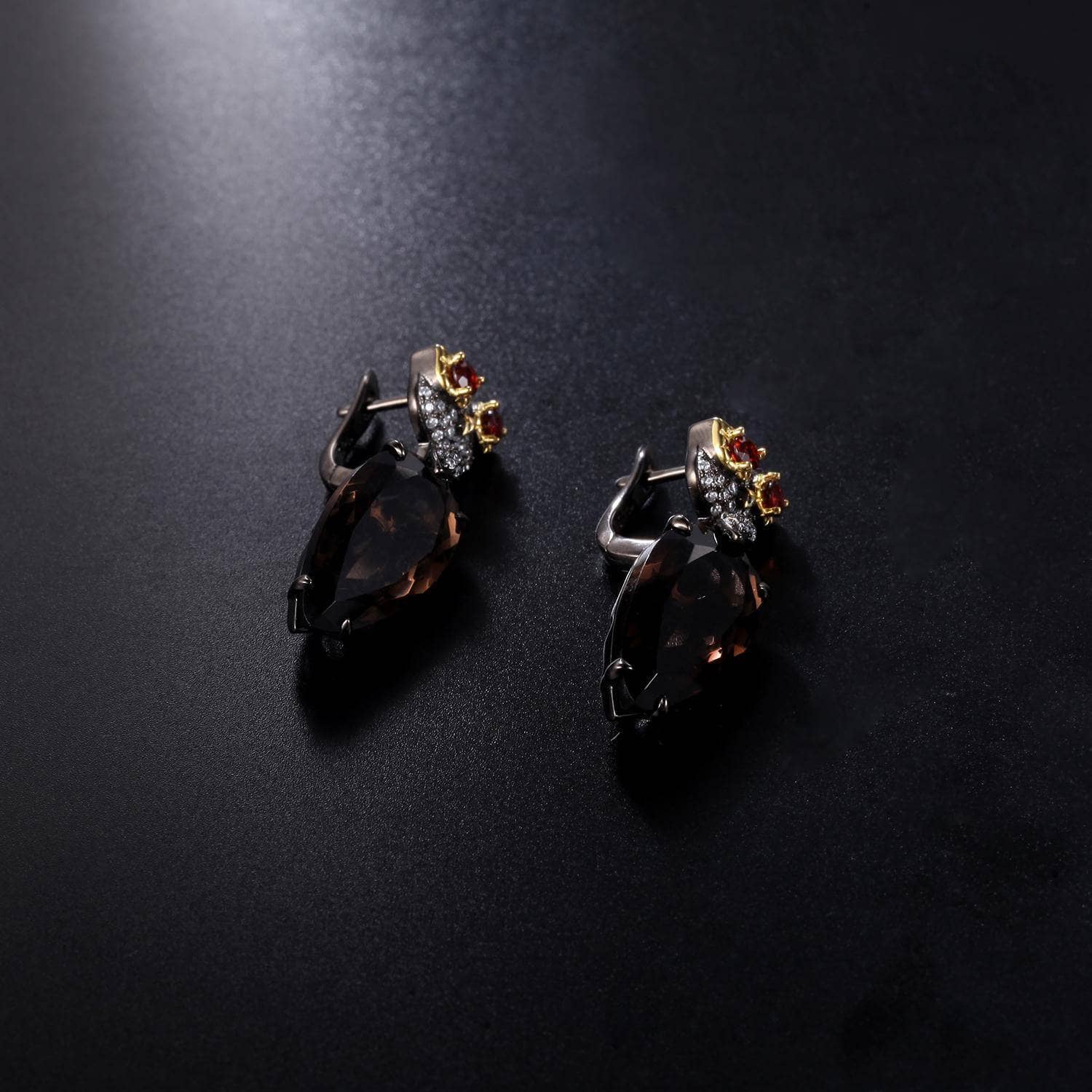 Natural Smoky Quartz Owl Design Drop Earrings - Black Diamonds New York