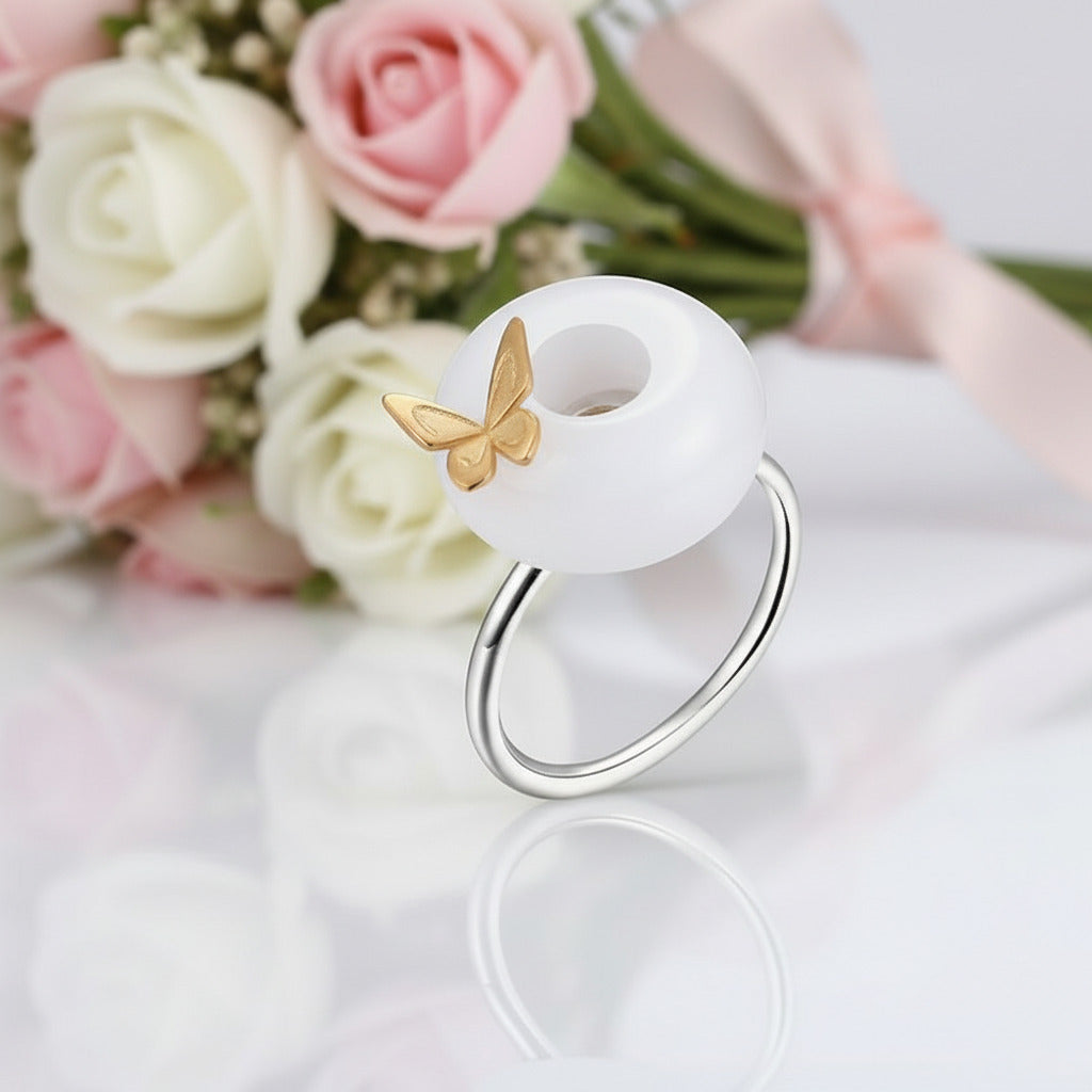 Jade Stone Butterfly Open Ring-Black Diamonds New York