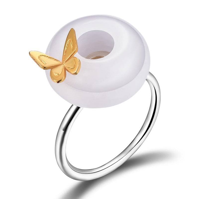 Natural Stone Butterfly Open Ring-Black Diamonds New York