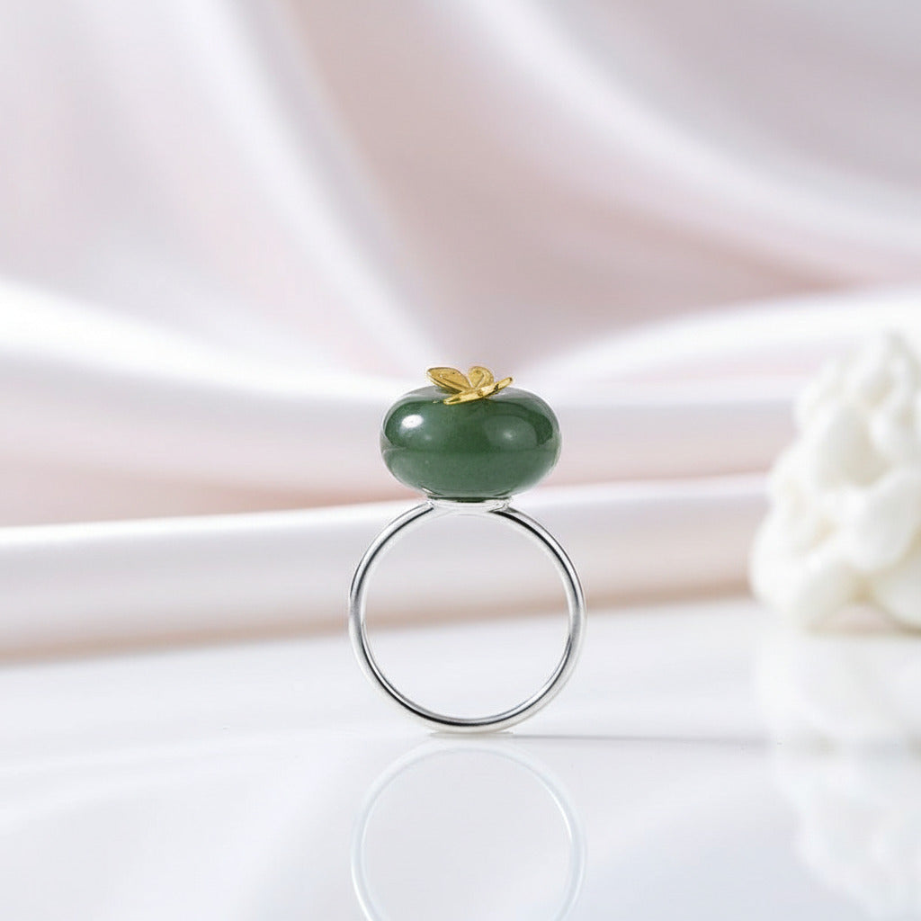 Jade Stone Butterfly Open Ring-Black Diamonds New York