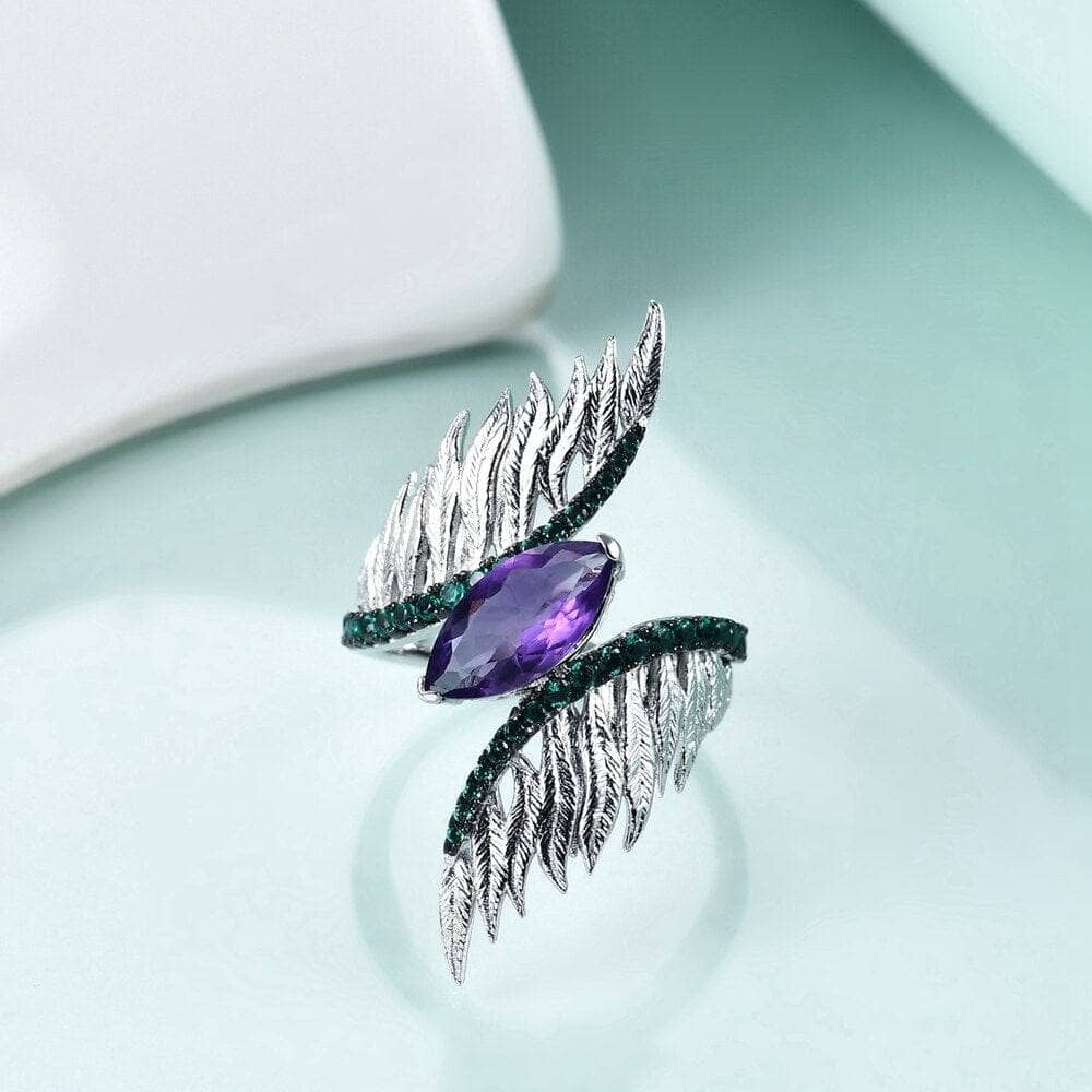 Natural Stones Angel Wings Feather Vintage Ring - Black Diamonds New York
