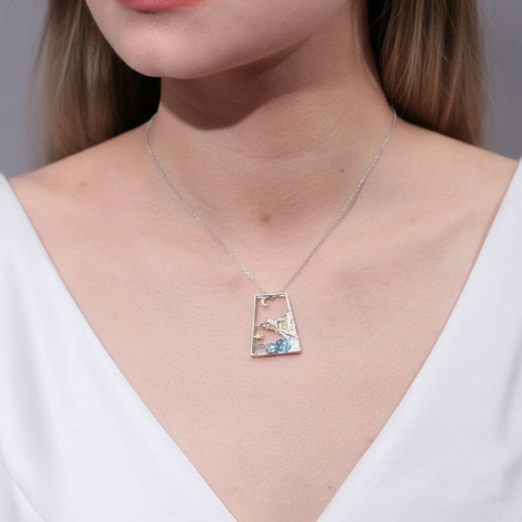 Natural Swiss Blue Topaz Genuine Necklace-Black Diamonds New York