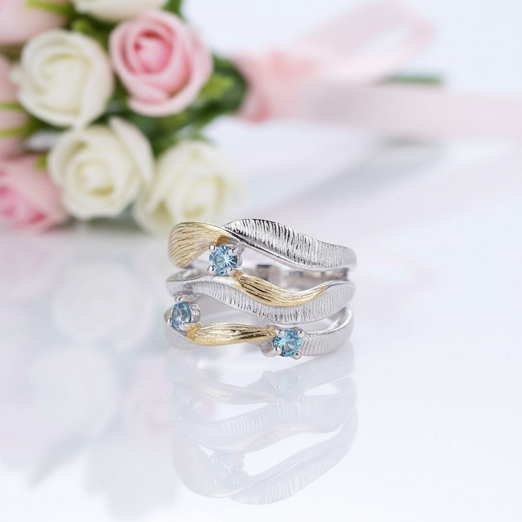 Swiss Blue Topaz Twist Jewelry Set-Black Diamonds New York