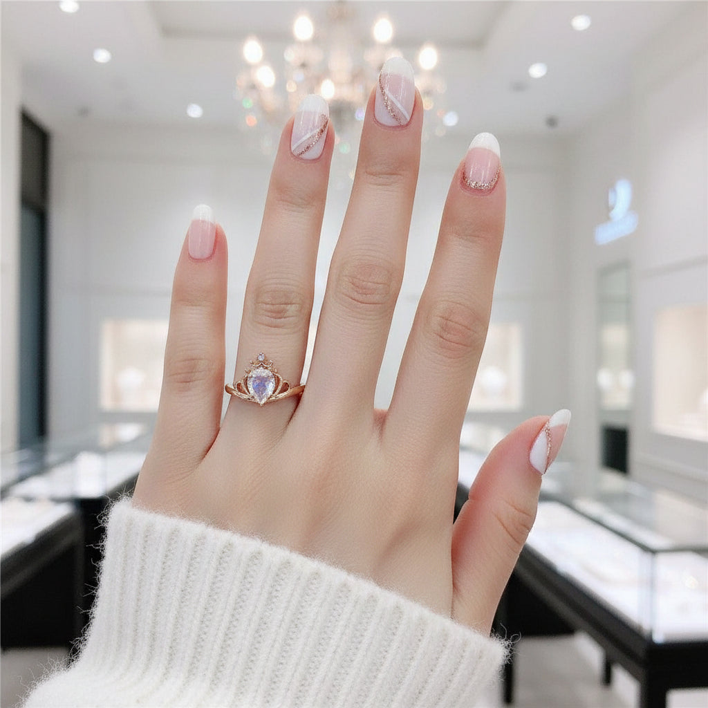 Teardrop Moonstone Ring-Black Diamonds New York