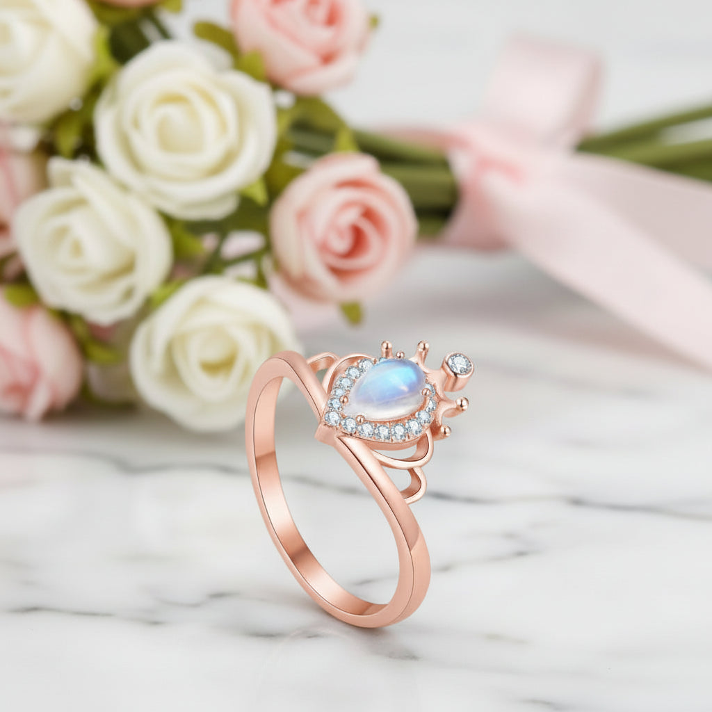 Teardrop Moonstone Ring-Black Diamonds New York