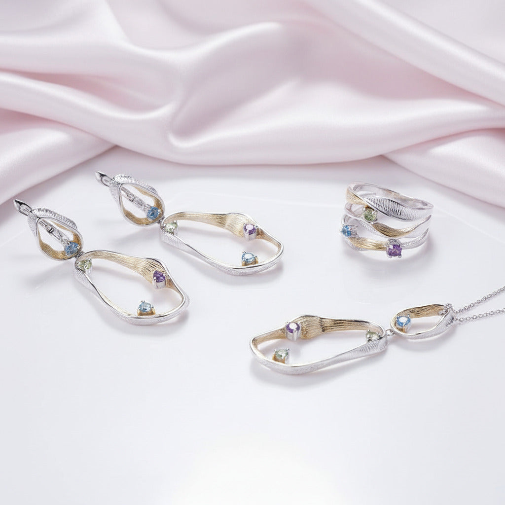 Topaz Amethyst Peridot Twist Jewelry Set-Black Diamonds New York