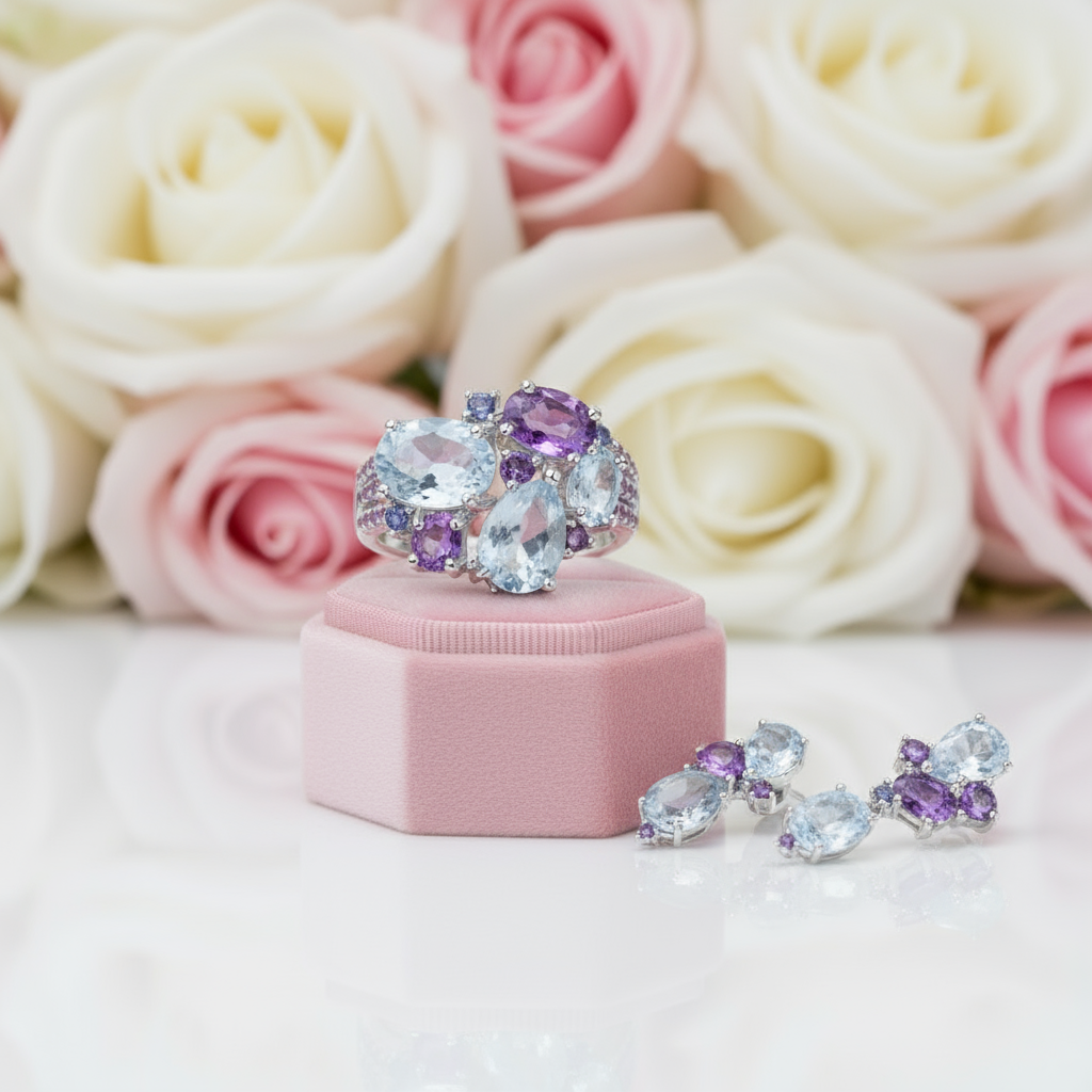 VIP- Natural Topaz Amethyst Ring Only-Black Diamonds New York