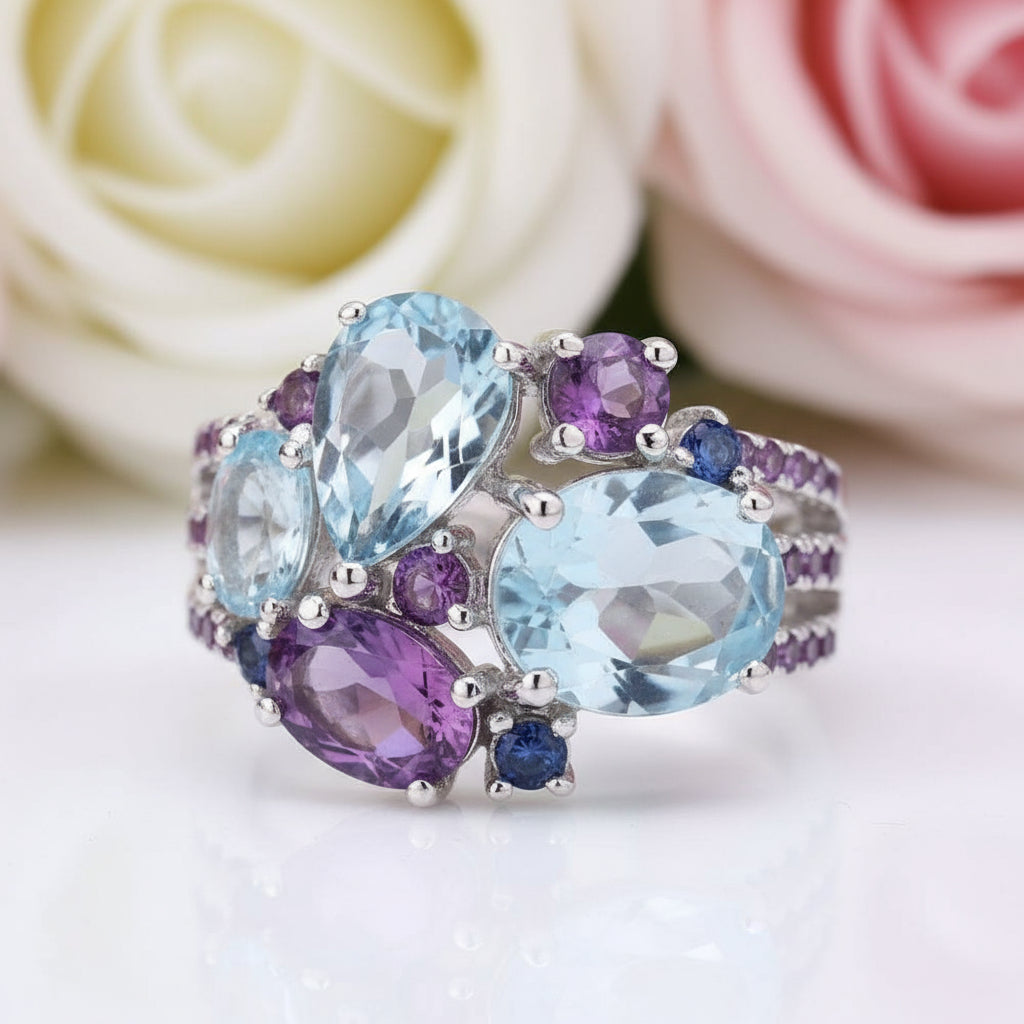 VIP- Natural Topaz Amethyst Ring Only-Black Diamonds New York