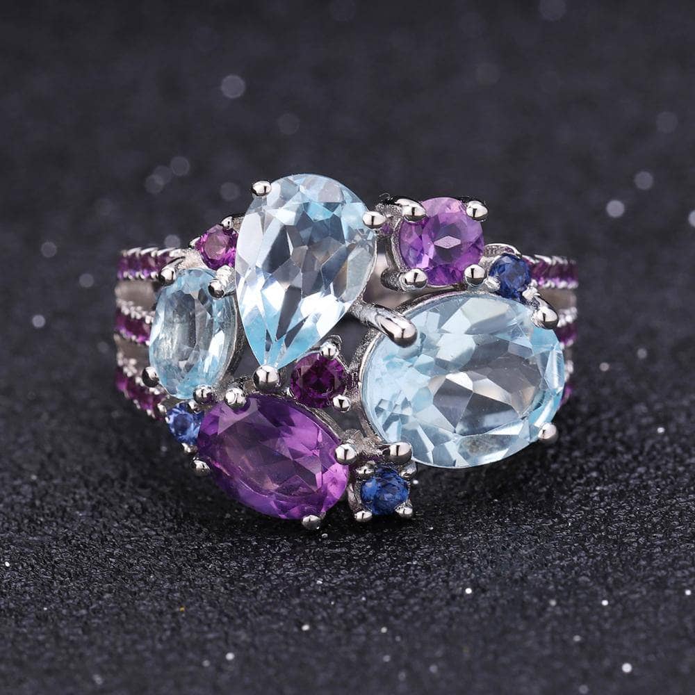 Natural Topaz Amethyst Ring Earrings-Black Diamonds New York